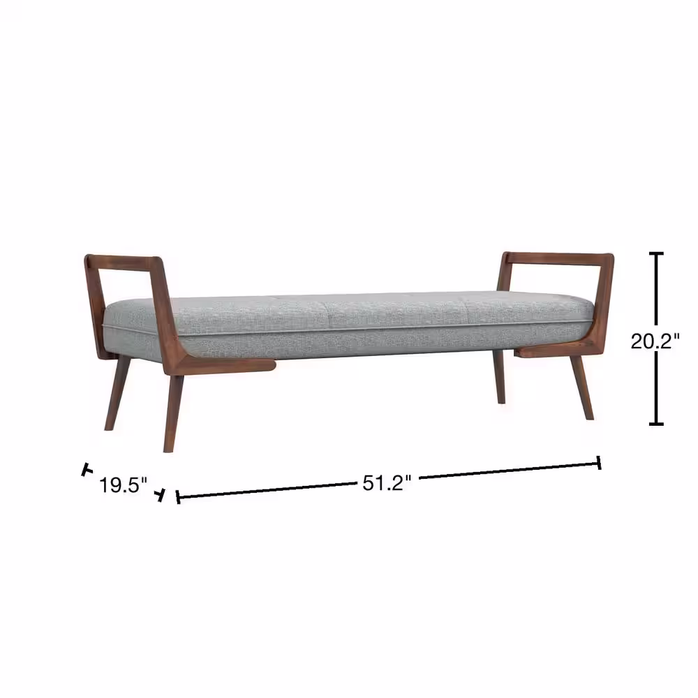 Ashcroft Furniture Co Poppy Mid Century Modern Rectangular Fabric Upholstered Bench in Gray (20.2 in. H x 51.2 in. W x 19.5 in. D)