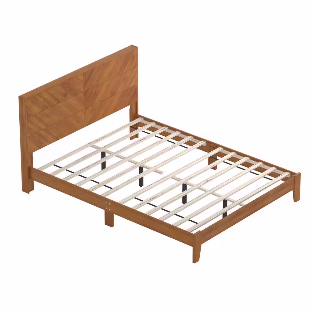 GALANO Weiss Amber Walnut Wood Frame Queen Bed With Headboard