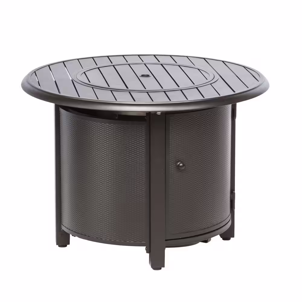 Alfresco Bay Ridge 36 in. x 25 in. Round Aluminum Propane Gas Fire Pit Table with Glacier Ice Firebeads