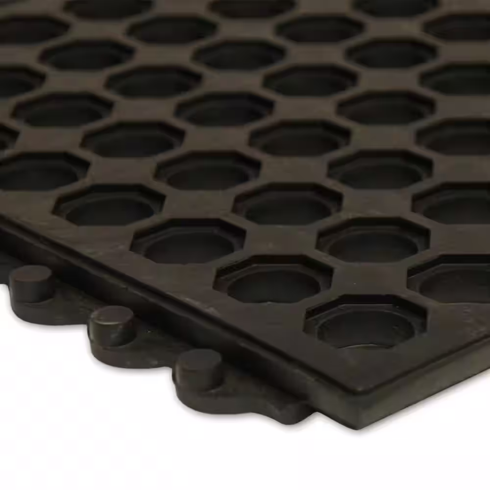 Rubber-Cal Dura-Chef Interlock 5/8 in. x 36 in. x 36 in. Black Kitchen Mat