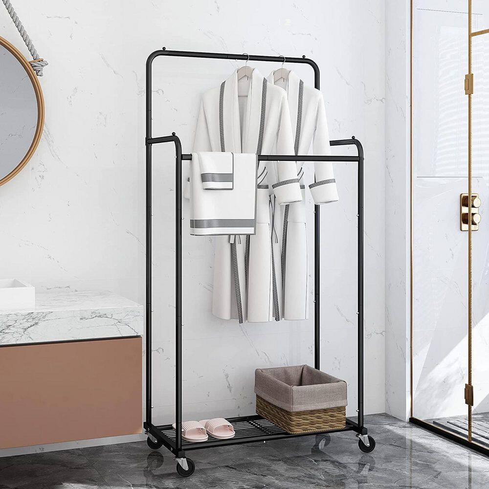 None Black Metal Garment Clothes Rack With Double Rod 29 in. W x 60 in. H