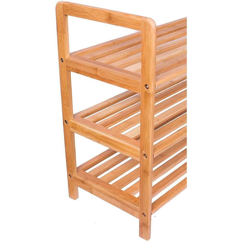 BirdRock Home 20.1 in. H 9-Pair 3-Tier Bamboo Free Standing Shoe Rack with Handles