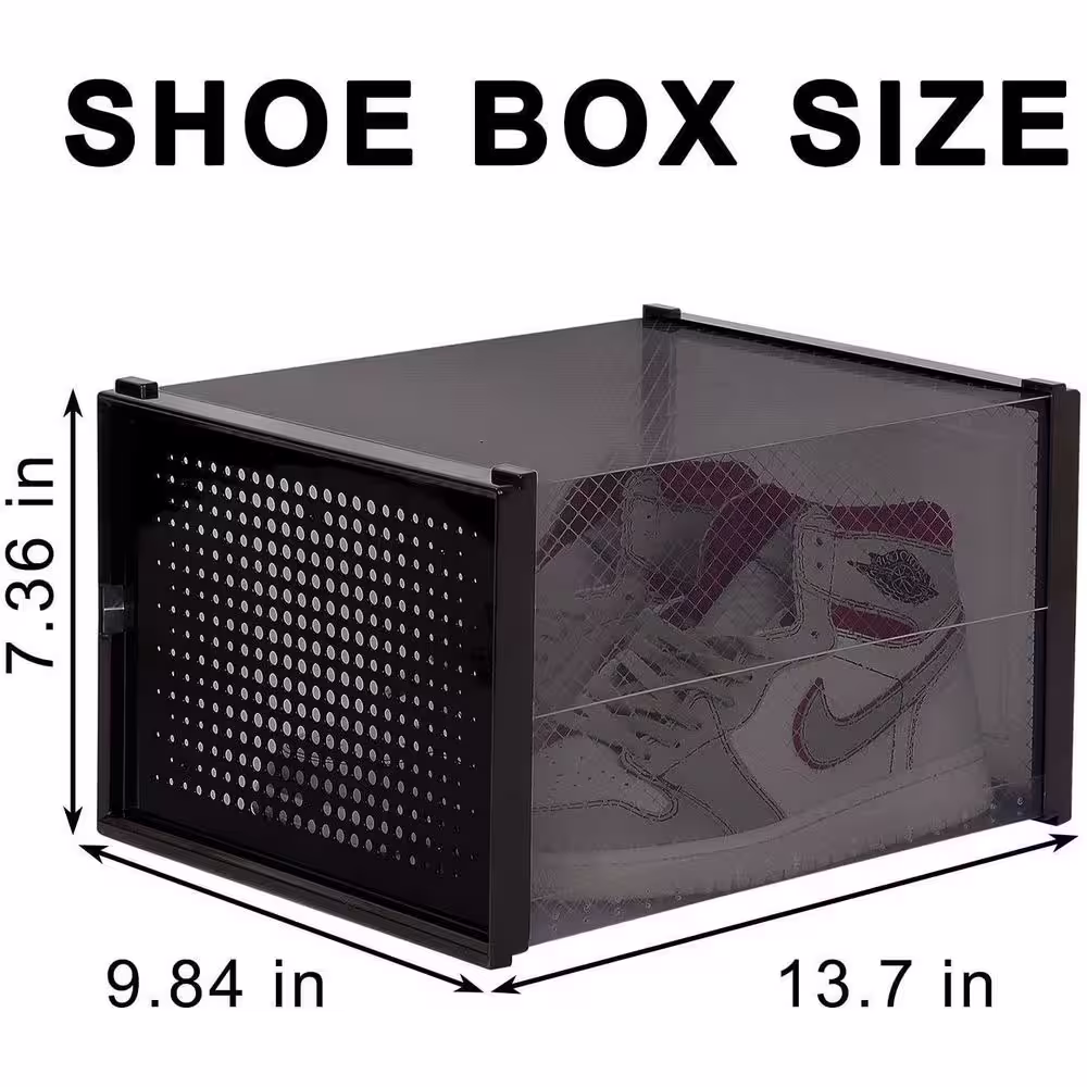 None 8-Pair Black Foldable Stackable Storage ABS Plastic Shoe Boxes