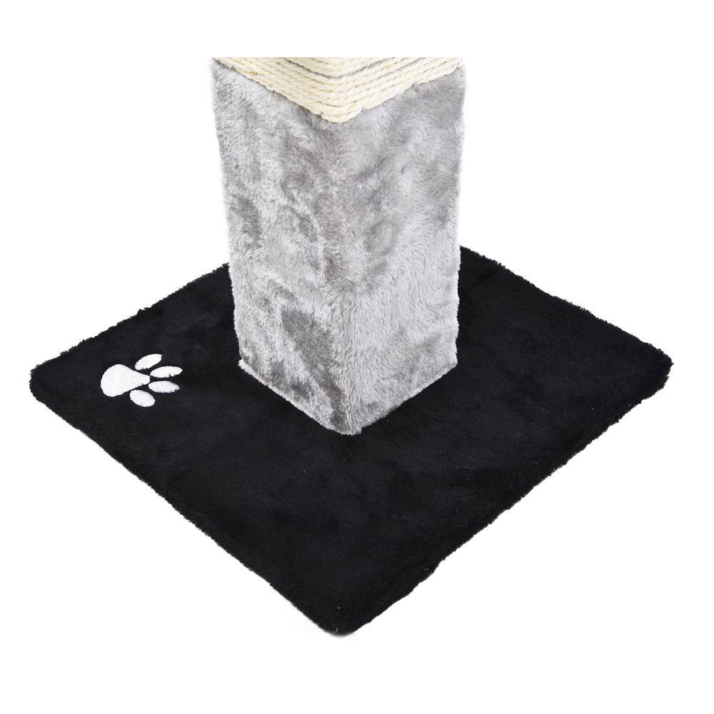 CAT CRAFT Plush and Sisal Square Cat Scratching Post with Plush Hanging Cat Toy, Gray/Natural