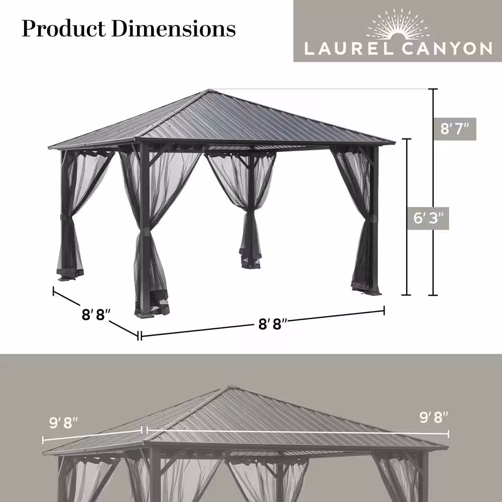 LAUREL CANYON 10 ft. x 10 ft. Galvanized Steel Hardtop Gazebo with Mosquito Netting