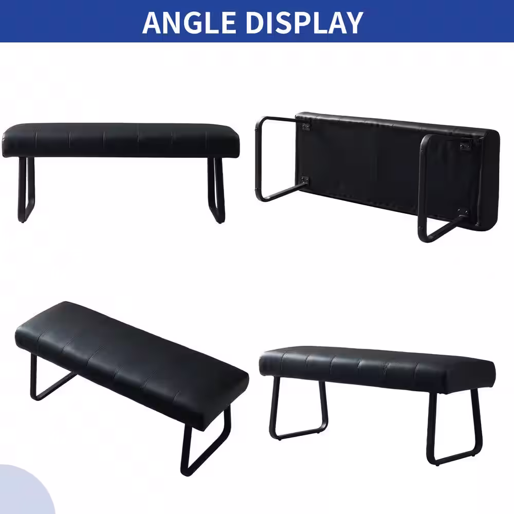 GOJANE Modern Black Dining Bench Backless with Metal Legs 47.2 in. (Black)