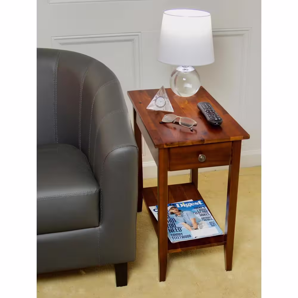 None Solid Acacia Wood 23 in. Mahogany Recliner End Table