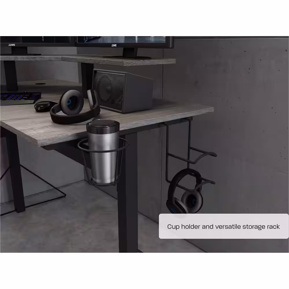 Jamesdar 78 in. L-Shaped Gray/Black Computer Gaming Desk with Shelf