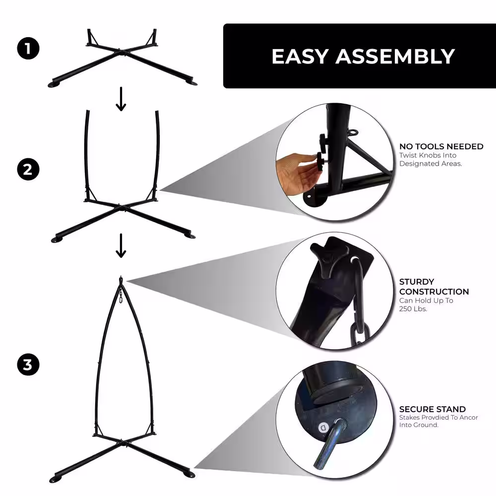 None 6.9 ft. Metal Hammock Stand in Black