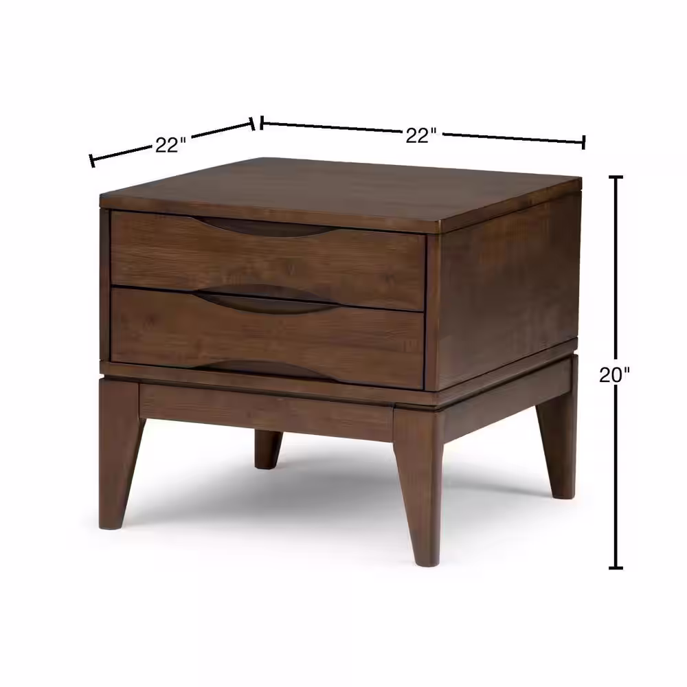 Simpli Home Harper Solid Hardwood 22 in. Wide Square Mid-Century Modern End Side Table in Walnut Brown