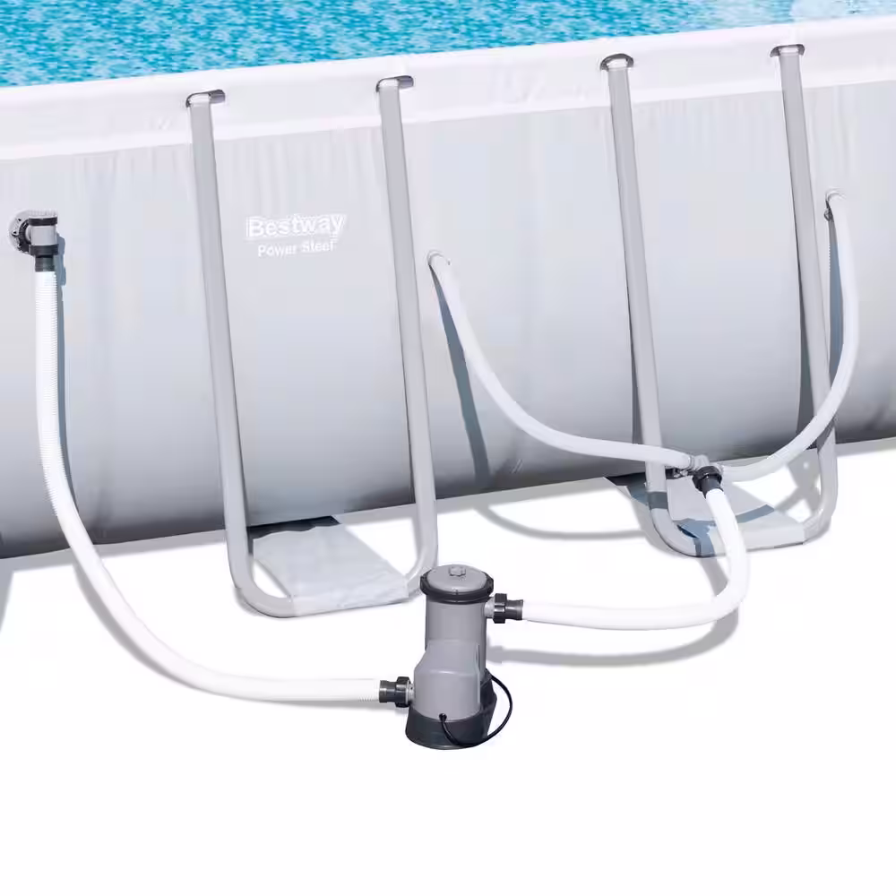 Bestway 18' x 9' Rectangular 48 in. Deep Metal Frame Above Ground Swimming Pool Set
