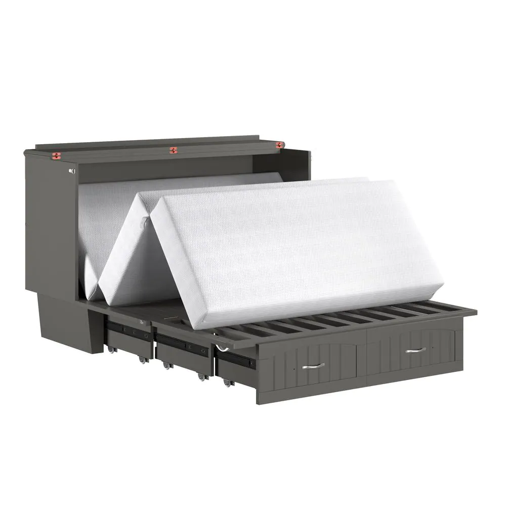 AFI Nantucket Murphy Bed Chest Queen Grey with Charging Station and Cool Soft Mattress