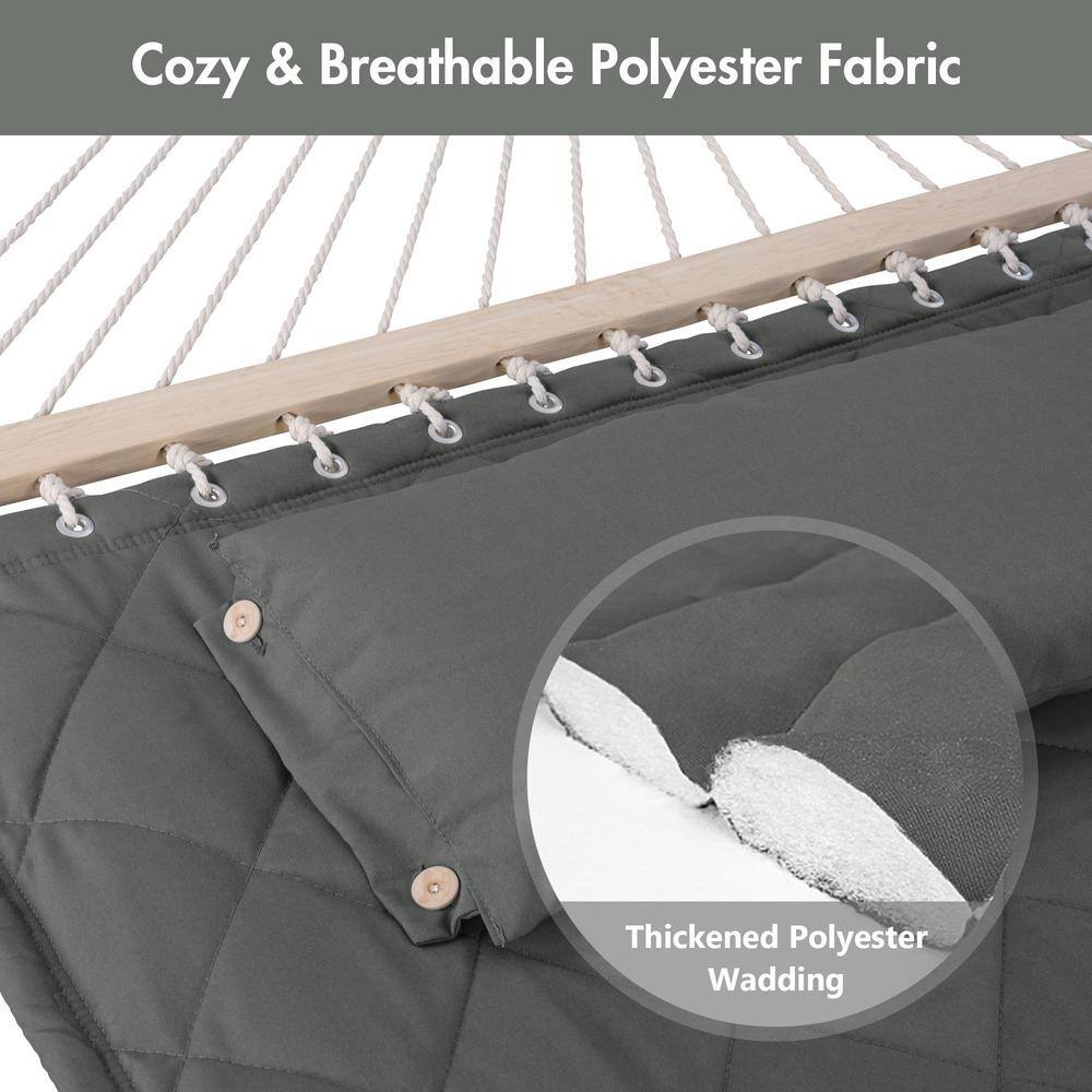 None Double Hammock with Stand 12 ft. Heavy-Duty Hammock with Stand for Outdoors Indoors 450 lbs. Weight Capacity, Dark Gray