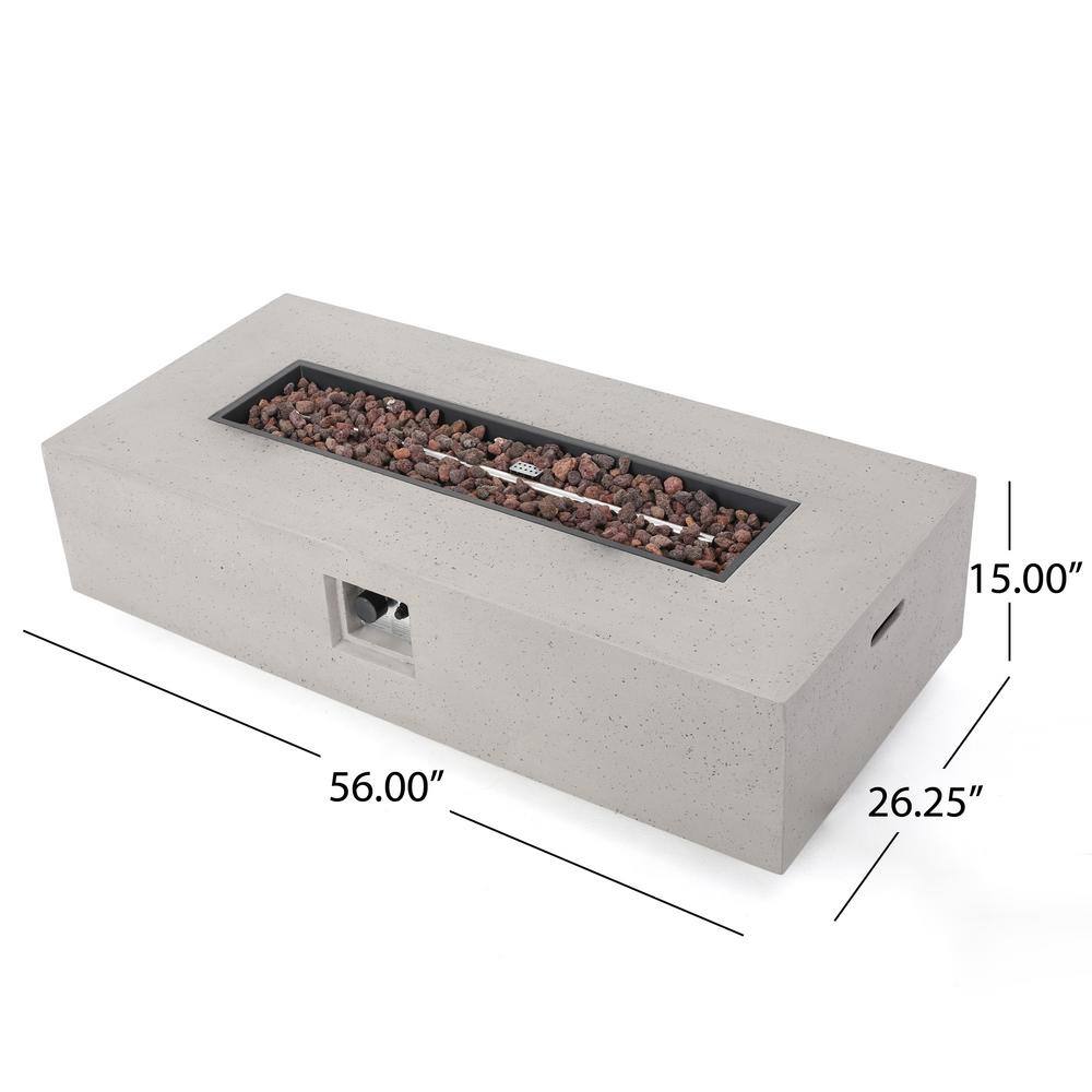 Noble House Mayfair Light Gray Rectangular Stone Fire Pit (No Tank Holder)