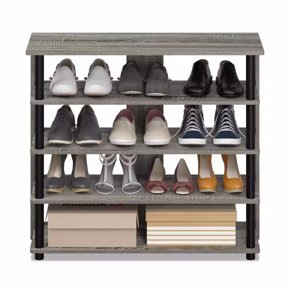 Furinno 29.5 H 12-Pair 4-Tier Gray Wood Shoe Rack