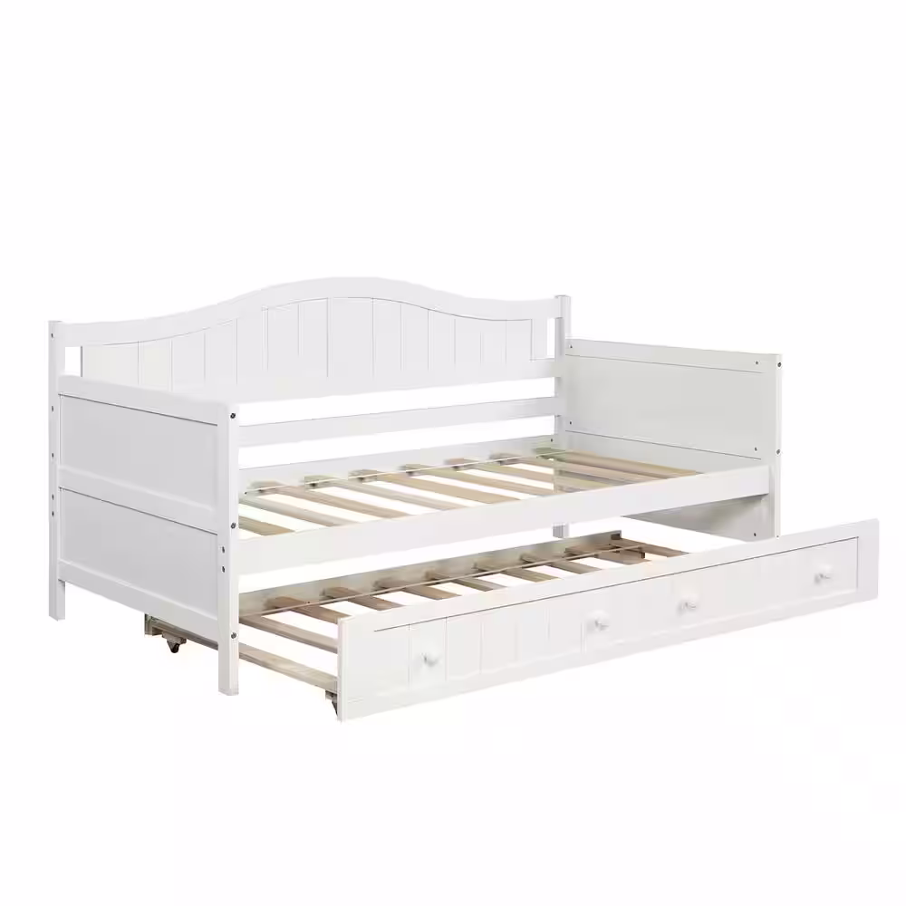 Harper & Bright Designs White Twin Wood Daybed with Trundle