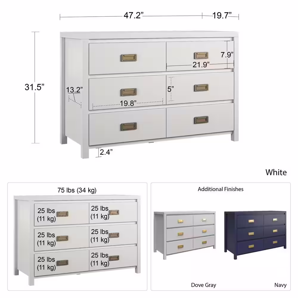 Little Seeds Monarch Hill Haven 6-Drawer Navy Dresser (31.41 in. H x 47.32 in. W x 19.8 in. D)