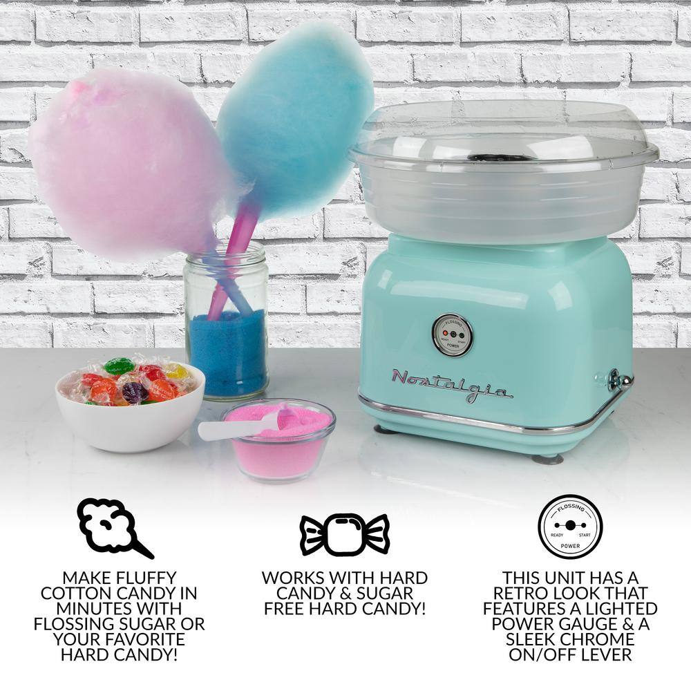 Nostalgia Retro Series Aqua Electric Cotton Candy Maker with 2-Reusable Cotton Candy Cones