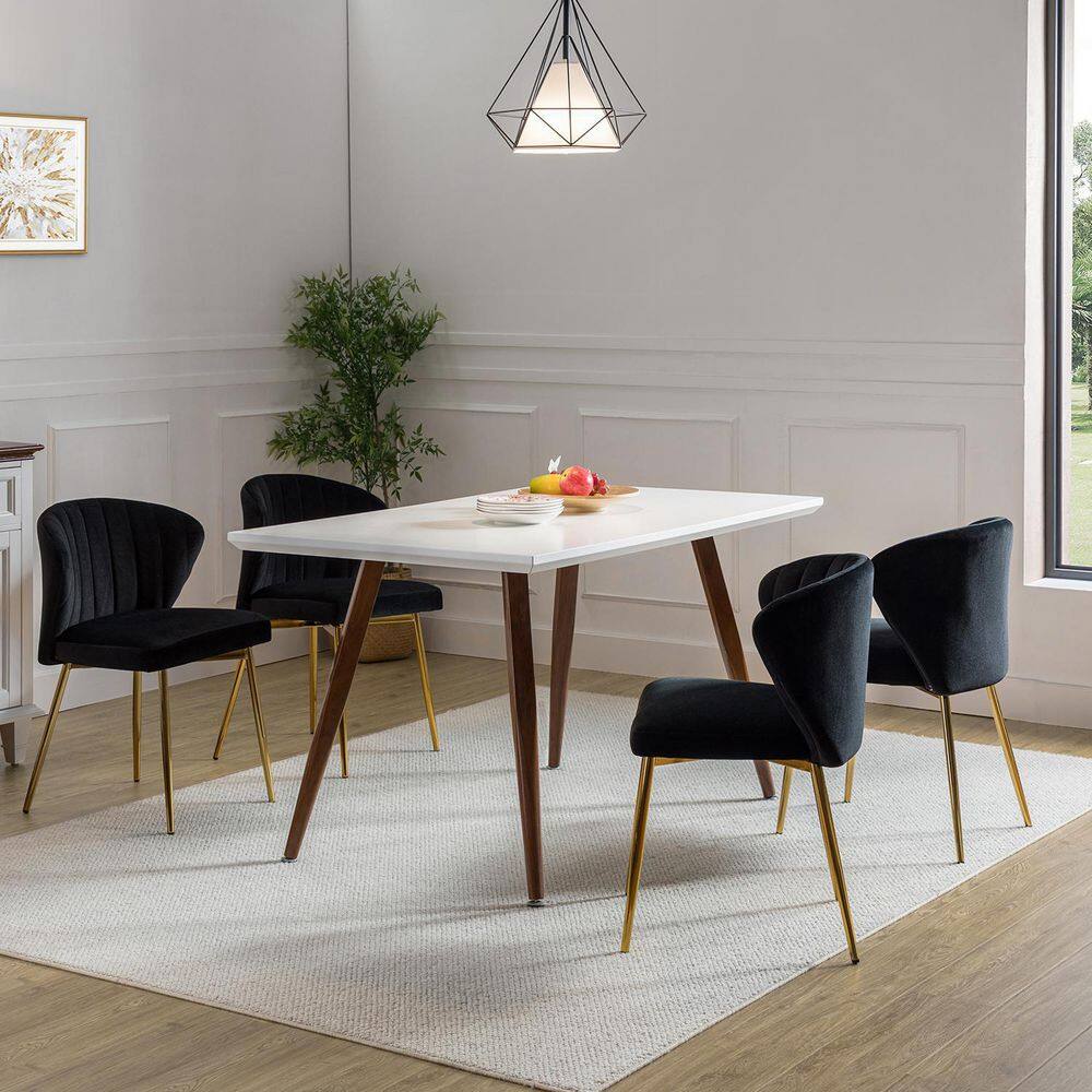 JAYDEN CREATION Olinto Modern Black Velvet Channel Tufted Side Chair with Metal Legs (Set of 4)