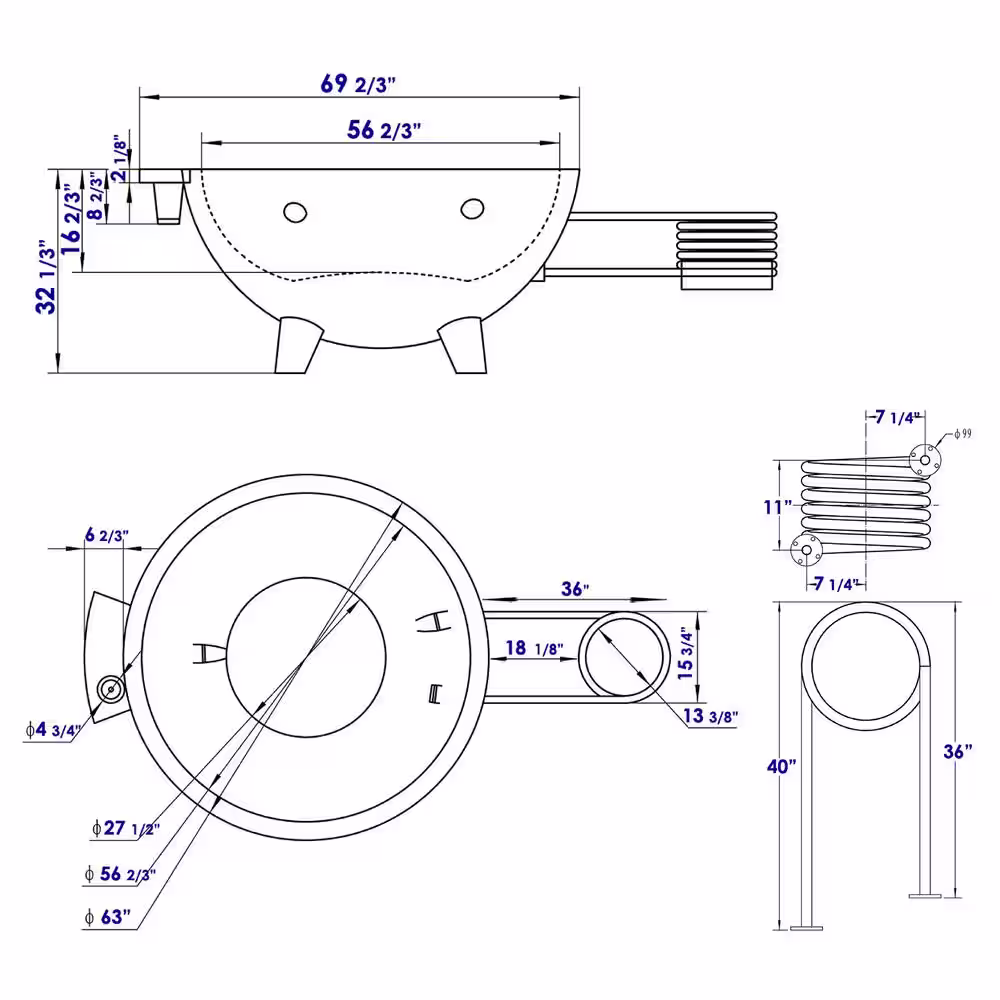 ALFI BRAND Fire Hot Tub-DB 63 in. Acrylic Flat Bottom Bathtub in Dark Blue