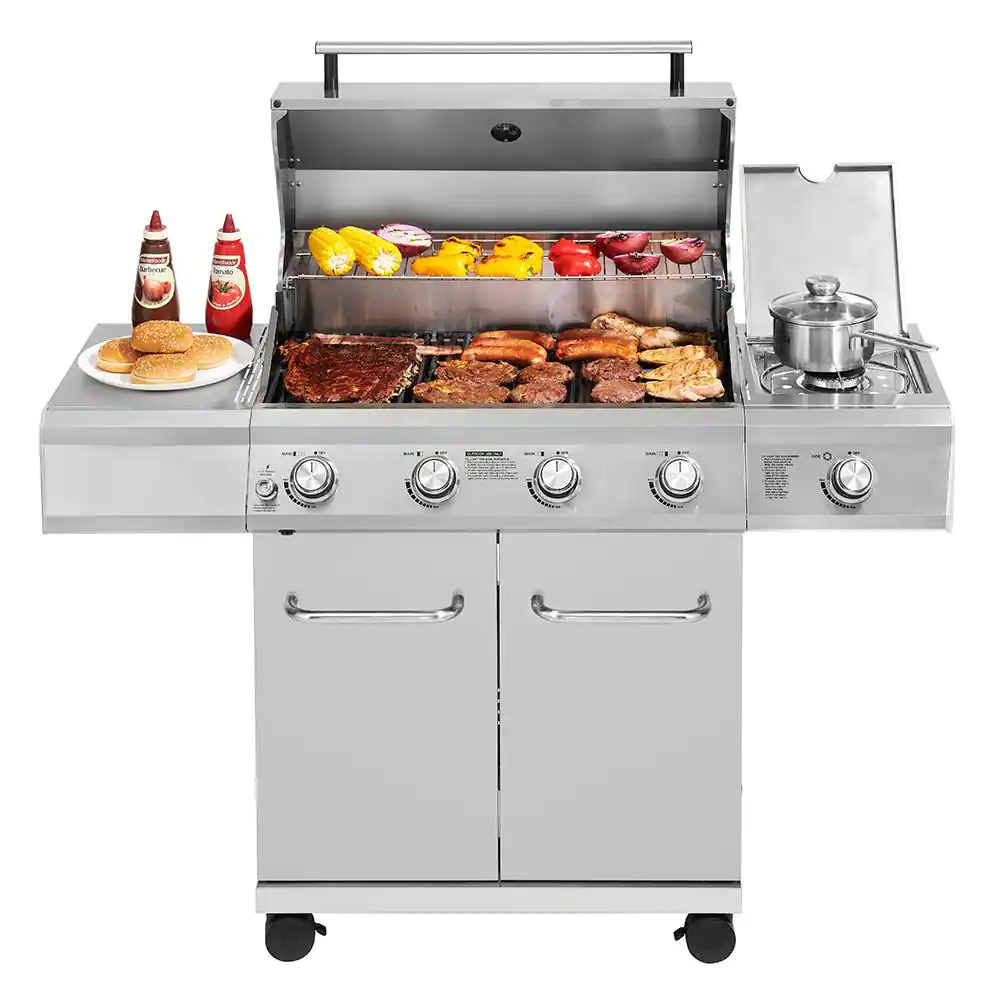 Monument Grills 4-Burner Propane Gas Grill in Stainless Steel with LED Controls and Side Burner