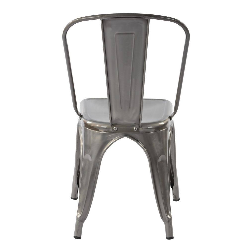 None Kricox Silver Metal Tolix Style Stackable Side Chairs (Set of 2)