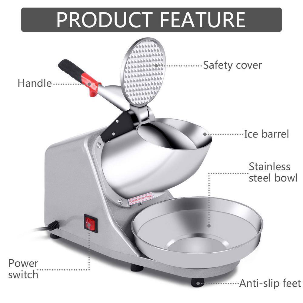 Costway Electric Ice Crusher Shaver Machine 2288 oz. Snow Cone Maker Shaved Ice 143 lbs. in Silver