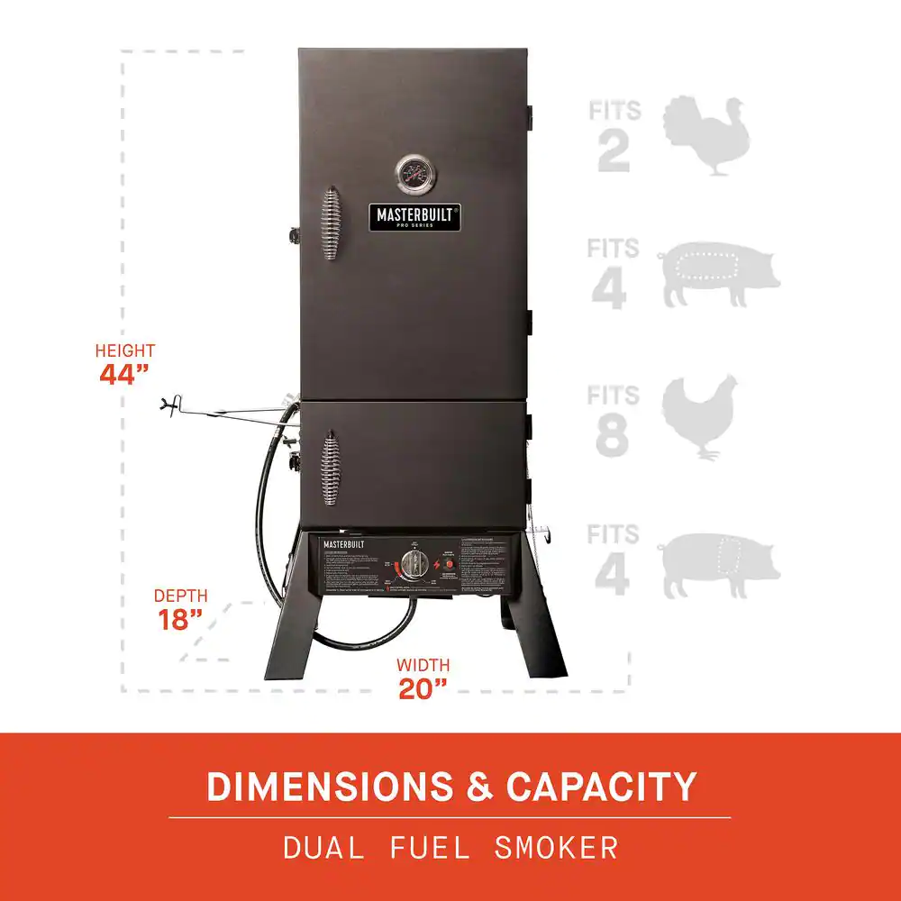 Masterbuilt Pro Series Dual Fuel Propane and Charcoal Smoker in Black Plus Cover Bundle