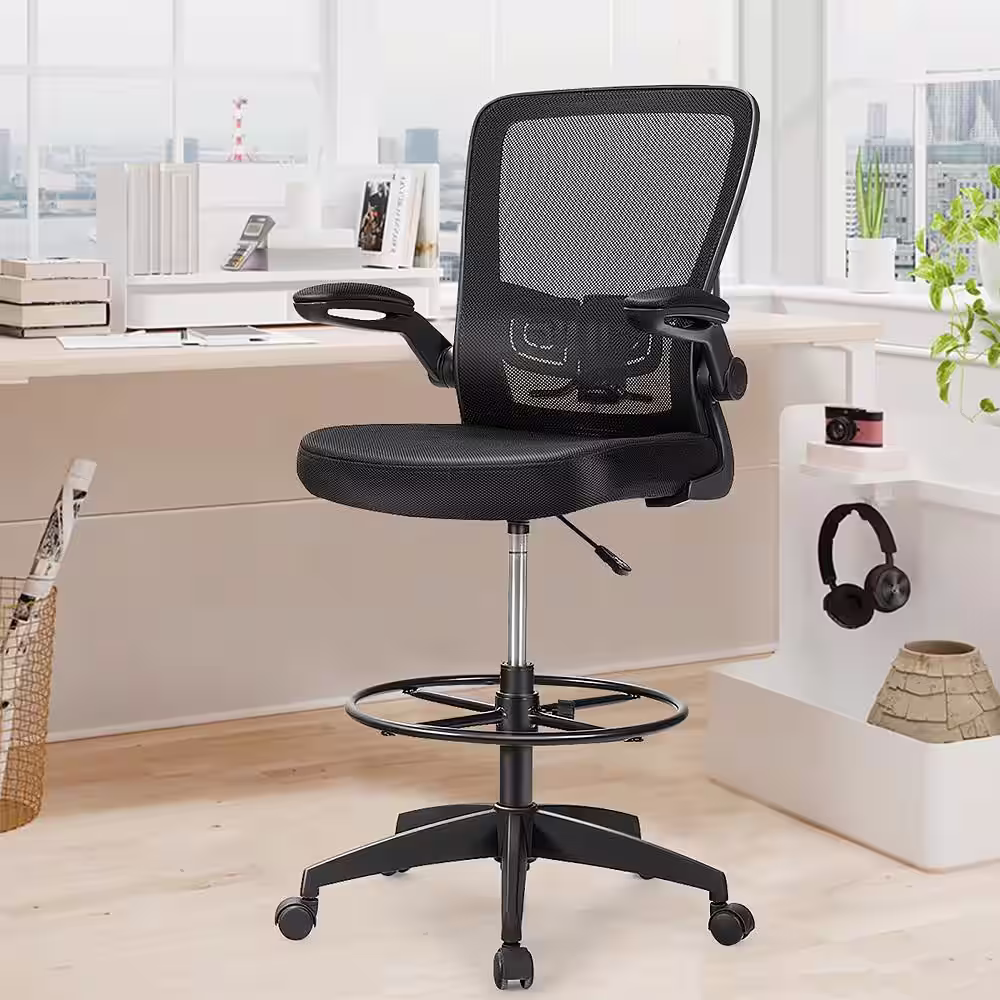 Costway Black Tall Office Chair with Lumbar Support Flip Up Arms