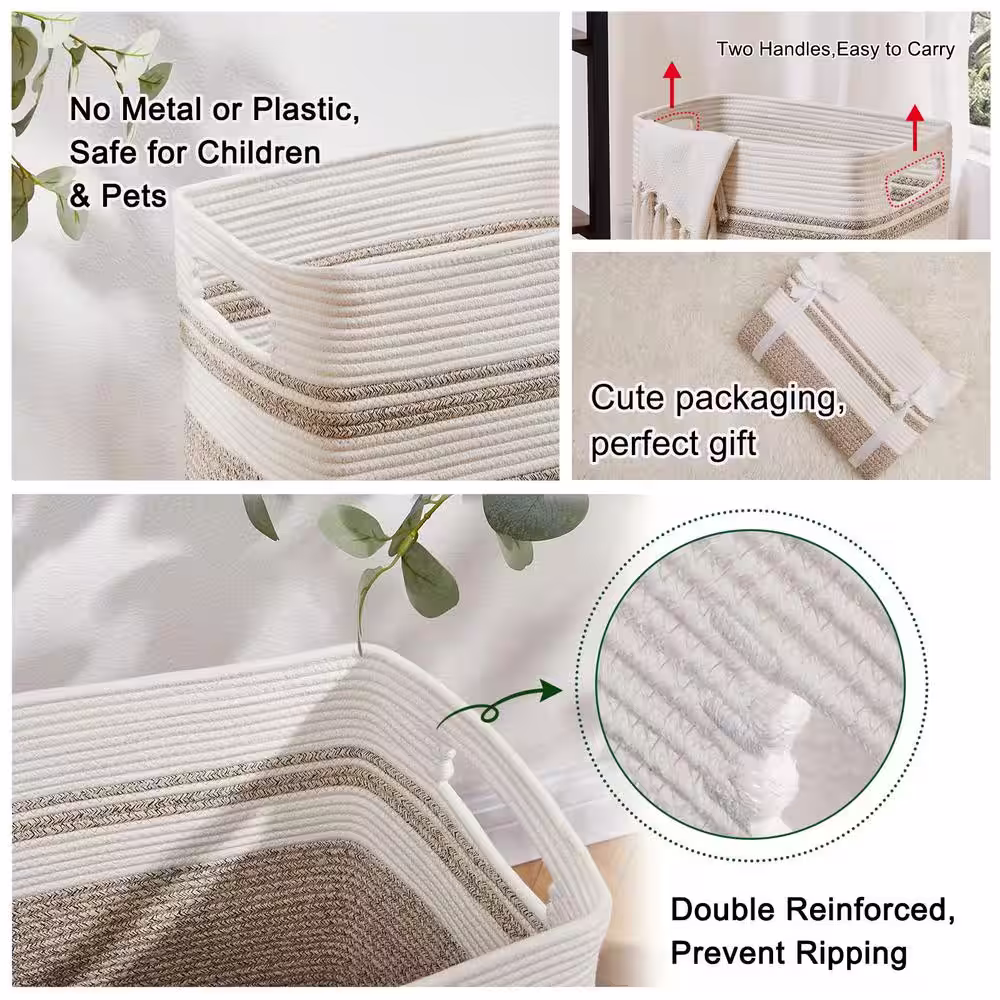 None 16 in. W x 13 in. D x 22 in. H Cotton Laundry Basket Hamper with Handles Yellow