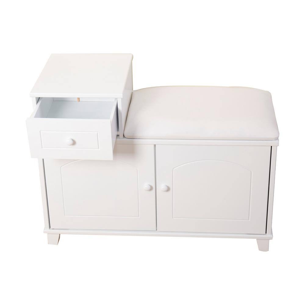 J&E Home 31.9 in. H x 23.7 in. W White Wood Shoe Storage Bench