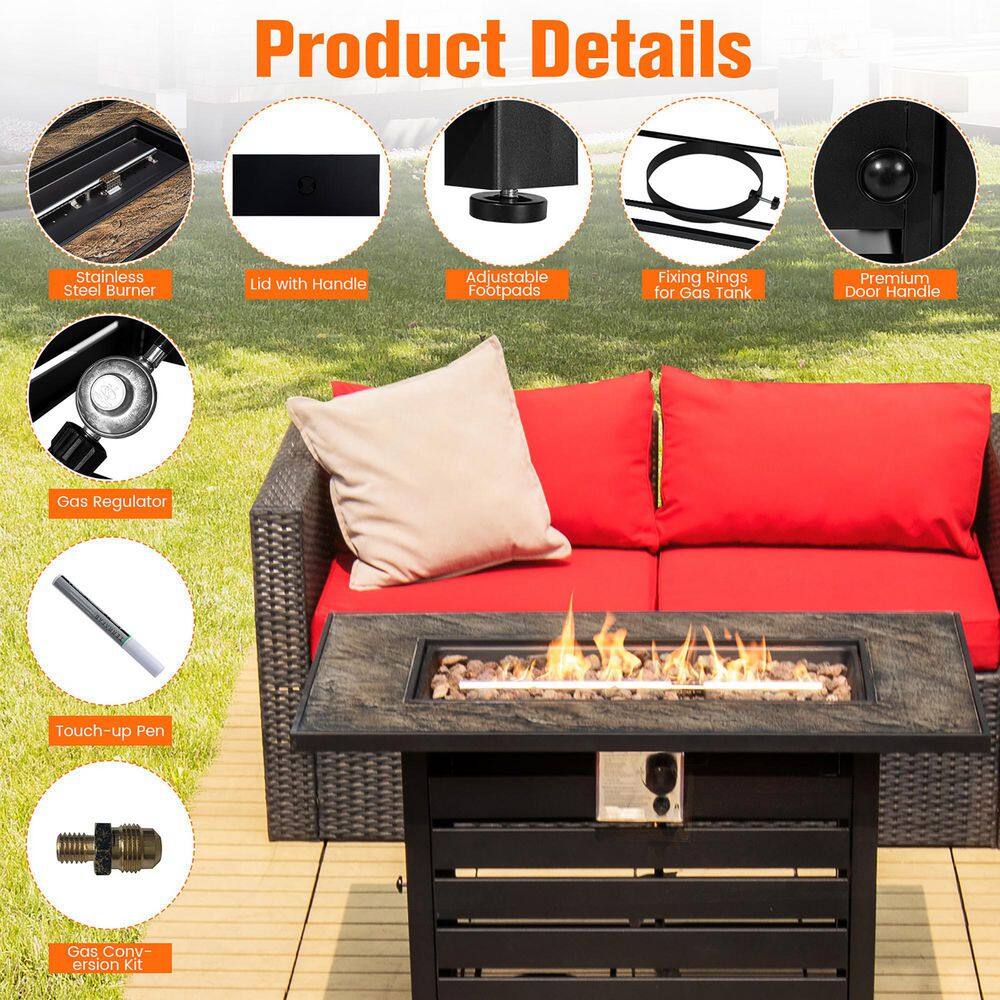 Costway 42 in. Rectangular Metal Propane Fire Pit Table 50,000 BTU W/Lava Rocks and PVC Cover