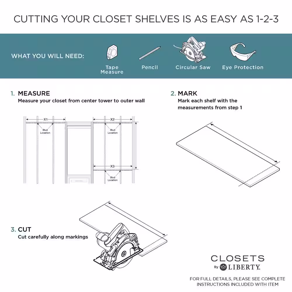 CLOSETS By LIBERTY 48 in. W to 92 in. W White Closet Shelf Tower with Shelf and Rod Extensions Wood Closet System