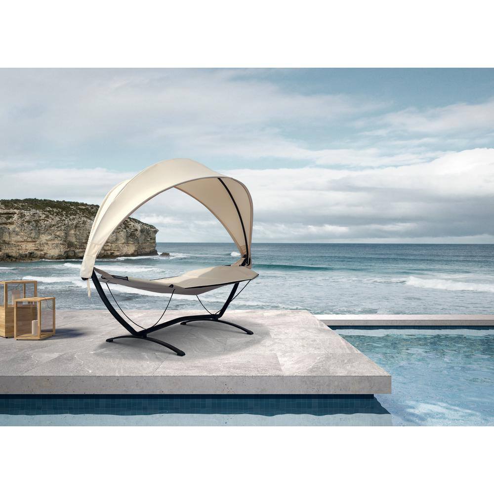 Island Retreat 8.925 ft. Sea Breeze Luxury Steel Frame Lounger Hammock Bed with Canopy