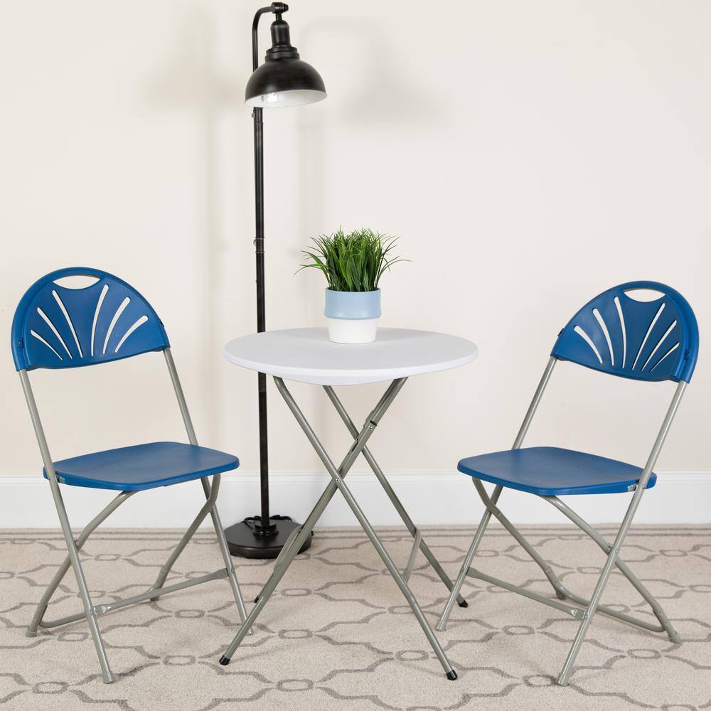 Carnegy Avenue Blue Plastic Seat with Metal Frame Folding Chair (Set of 2)