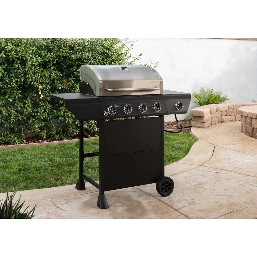 Nexgrill 4-Burner Propane Gas Grill in Black with Side Burner and Stainless Steel Main Lid