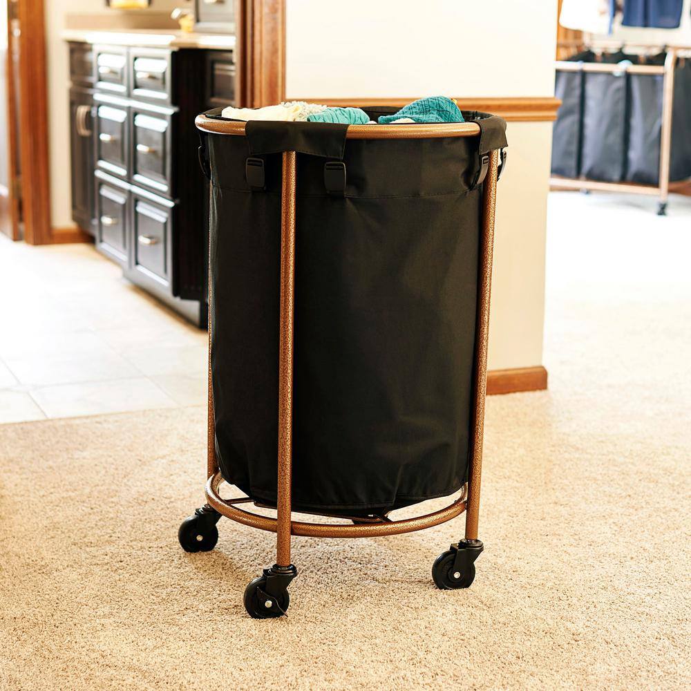 HOUSEHOLD ESSENTIALS Copper Round Push-Style Laundry Hamper 32 in. with Wheels