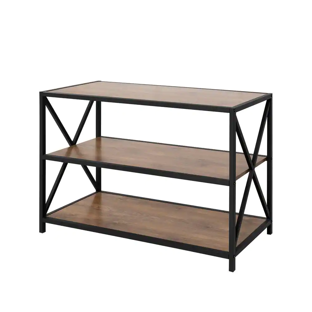 Walker Edison Furniture Company 26 in. Barnwood/Black Metal 3-shelf Etagere Bookcase with Open Back
