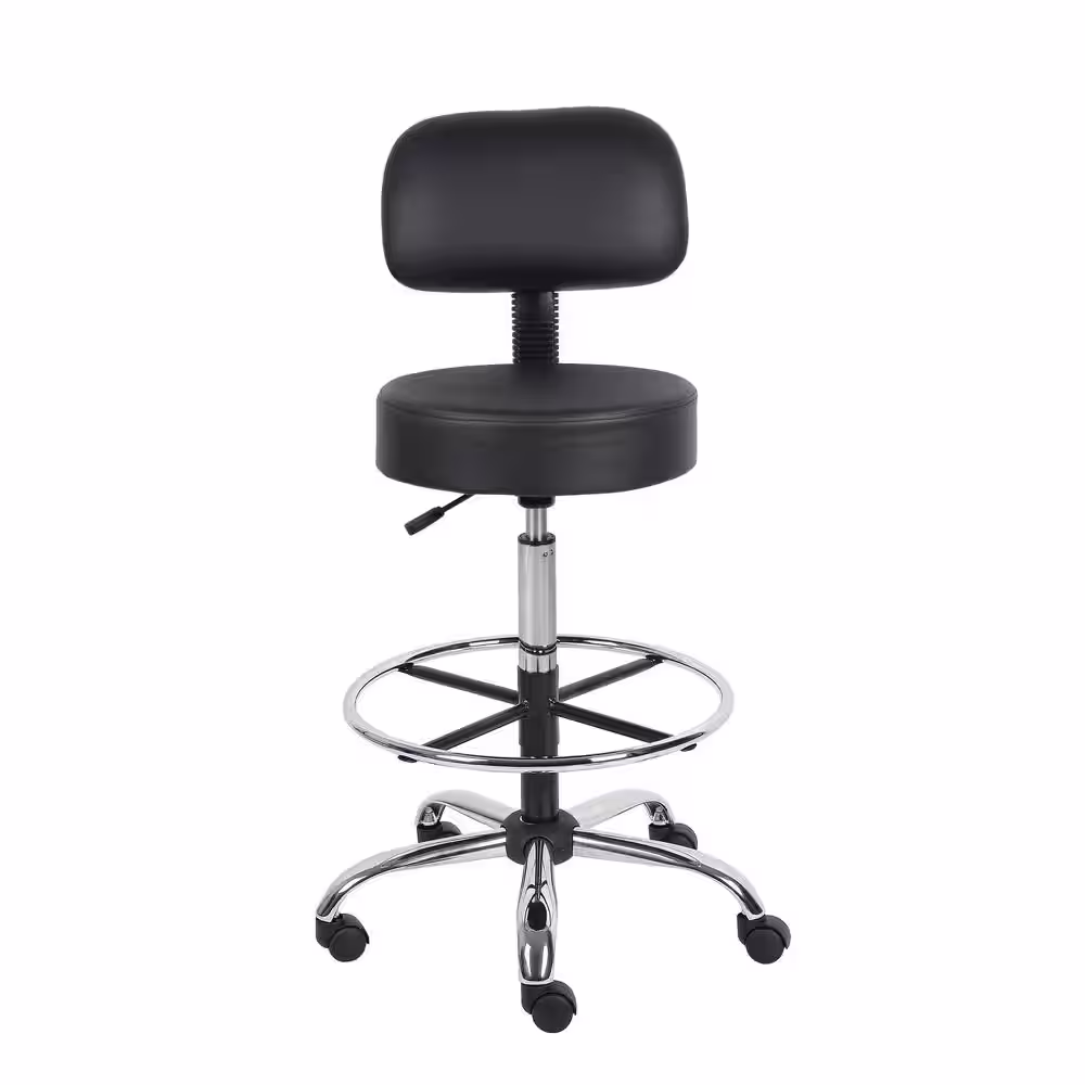 BOSS Office Products Black Vinyl Task Counter Stool with Back Rest and Seat Height Adjustment