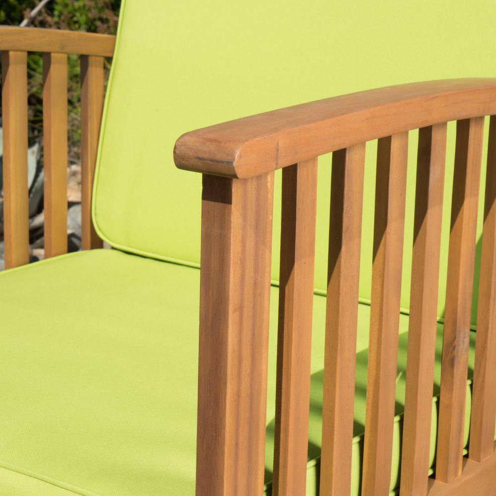 Noble House Thalia Brown 8-Piece Wood Patio Conversation Set with Light Green Cushions