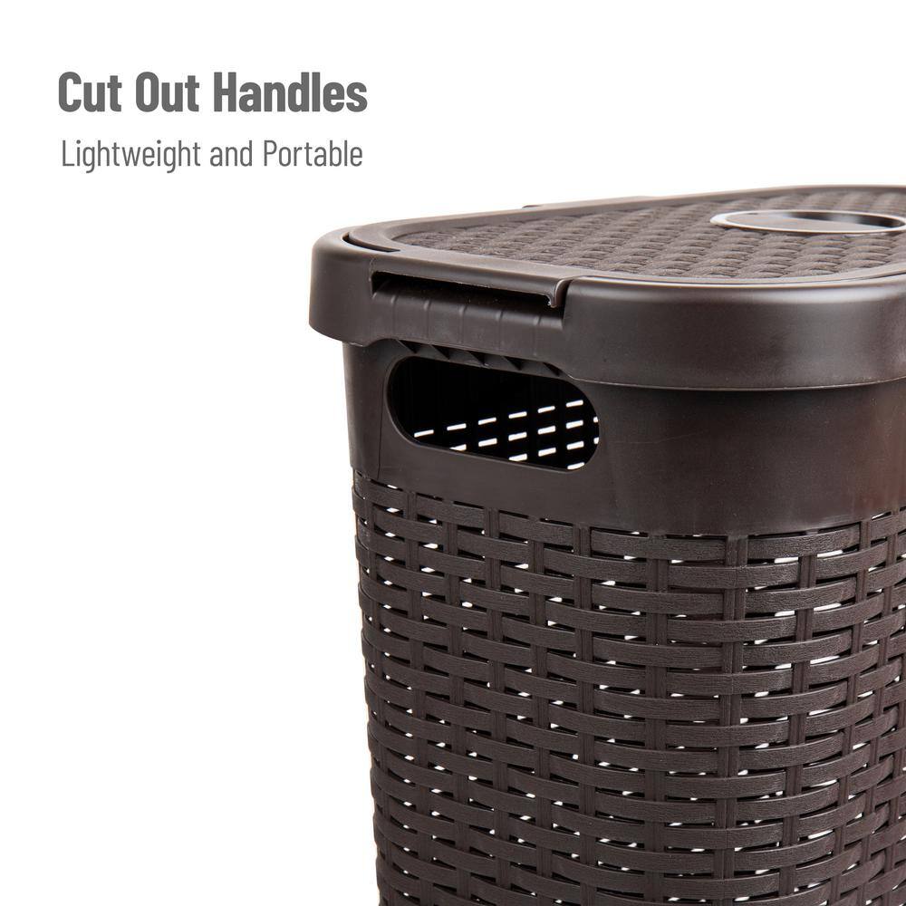 Mind Reader Basket Collection, Slim Laundry Hamper, 40 Liter (15kg/33lbs) Capacity, Cut Out Handles, Attached Hinged Lid, Brown