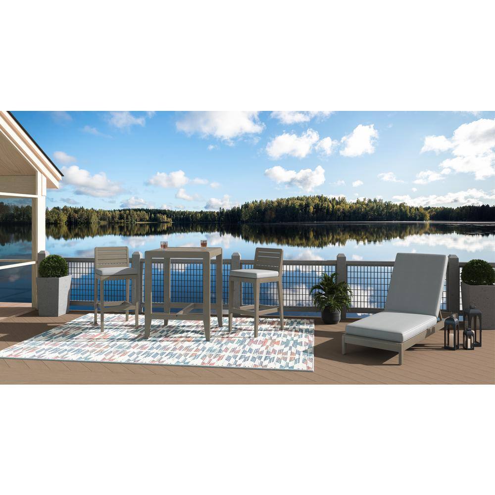 HOMESTYLES Sustain Gray 3-Piece Wood Outdoor Bistro Set with Gray Cushions