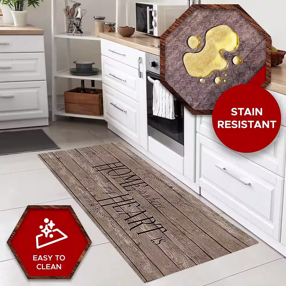 J&V TEXTILES Home Heartwood 55 in. x 19.6 in. Anti-Fatigue Kitchen Mat
