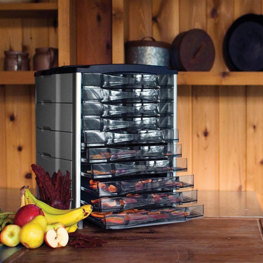 Weston 10-Tray Black and Silver Food Dehydrator with Temperature Display