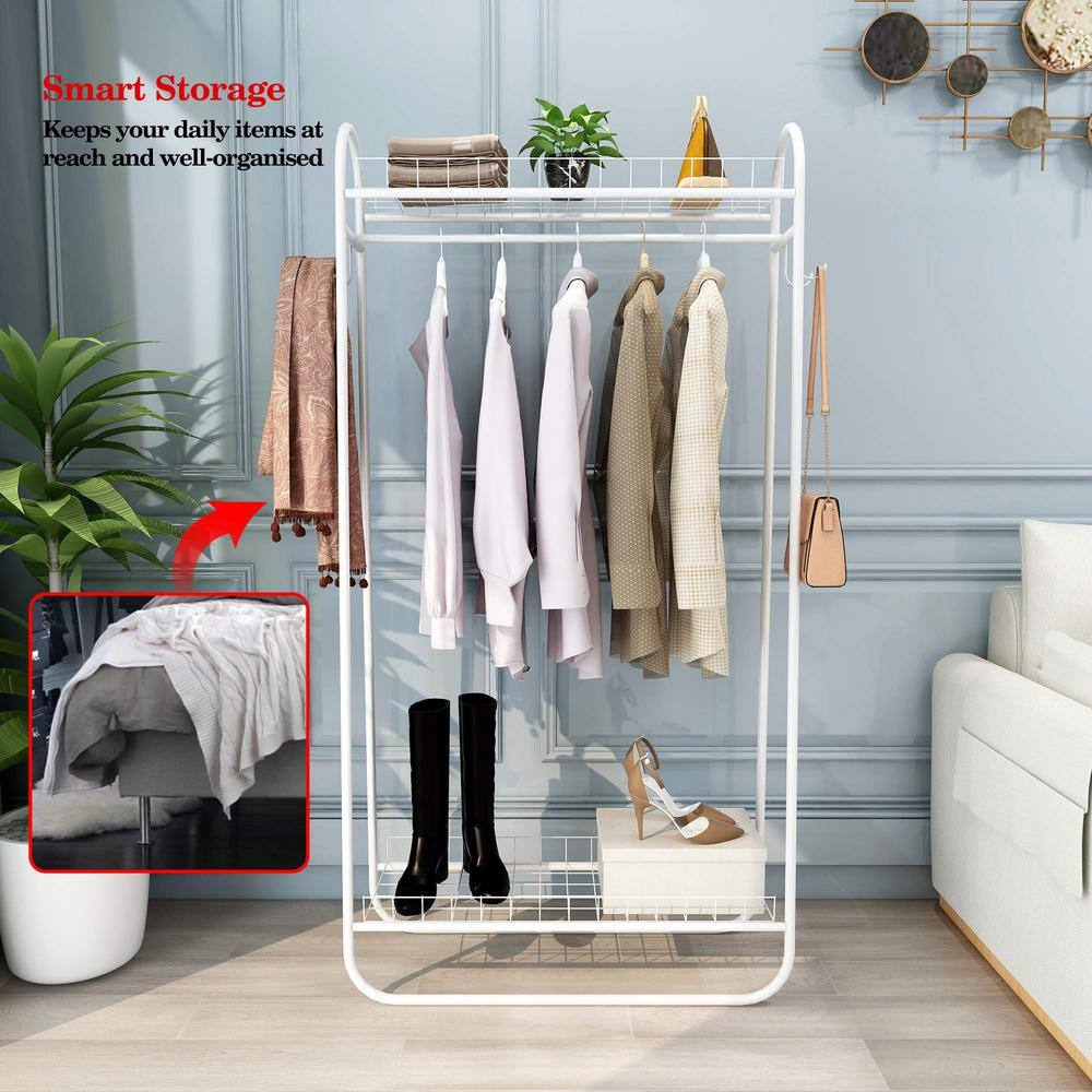 None White Metal Clothes Rack 32.9 in. W x 64.96 in. H