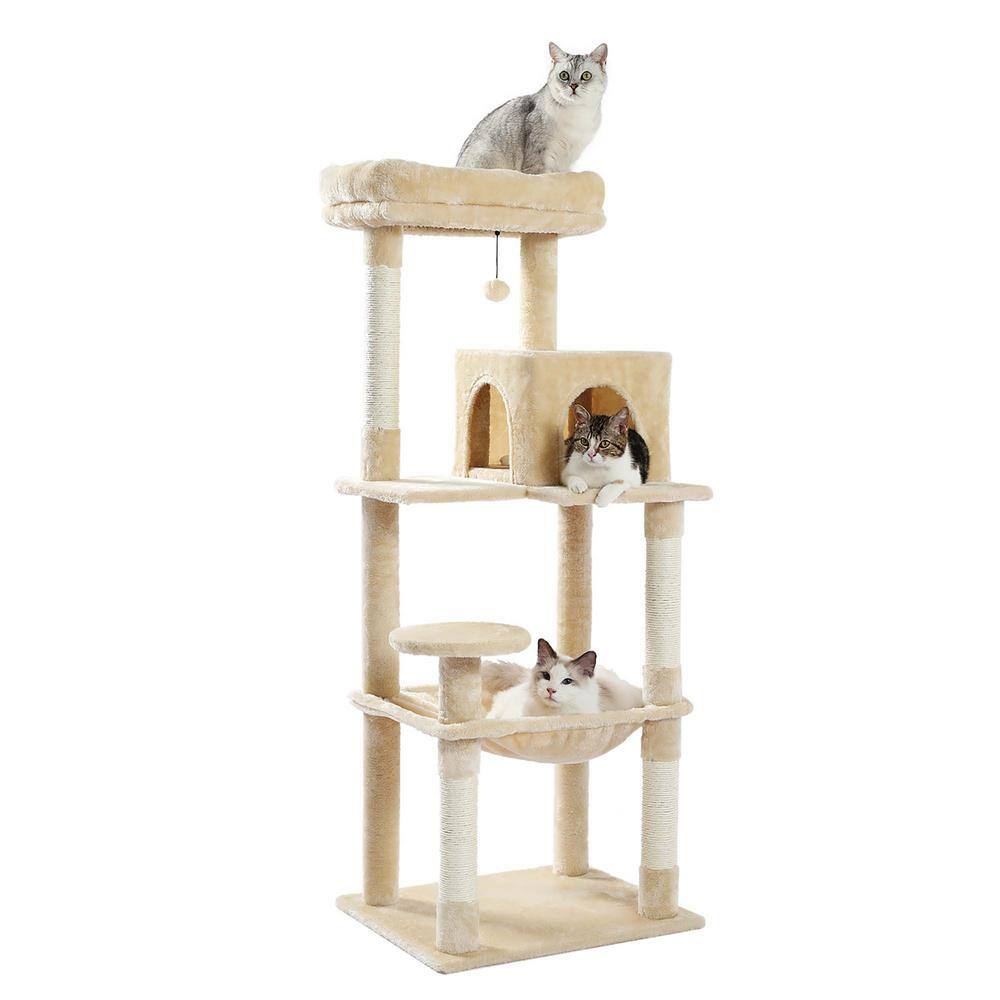Foobrues Beige Plush Sisal Scratcher Cat Tree Cat House