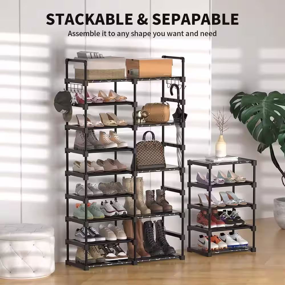 None 62 in. H 50-Pair 9-Tier Black Metal Shoe Rack