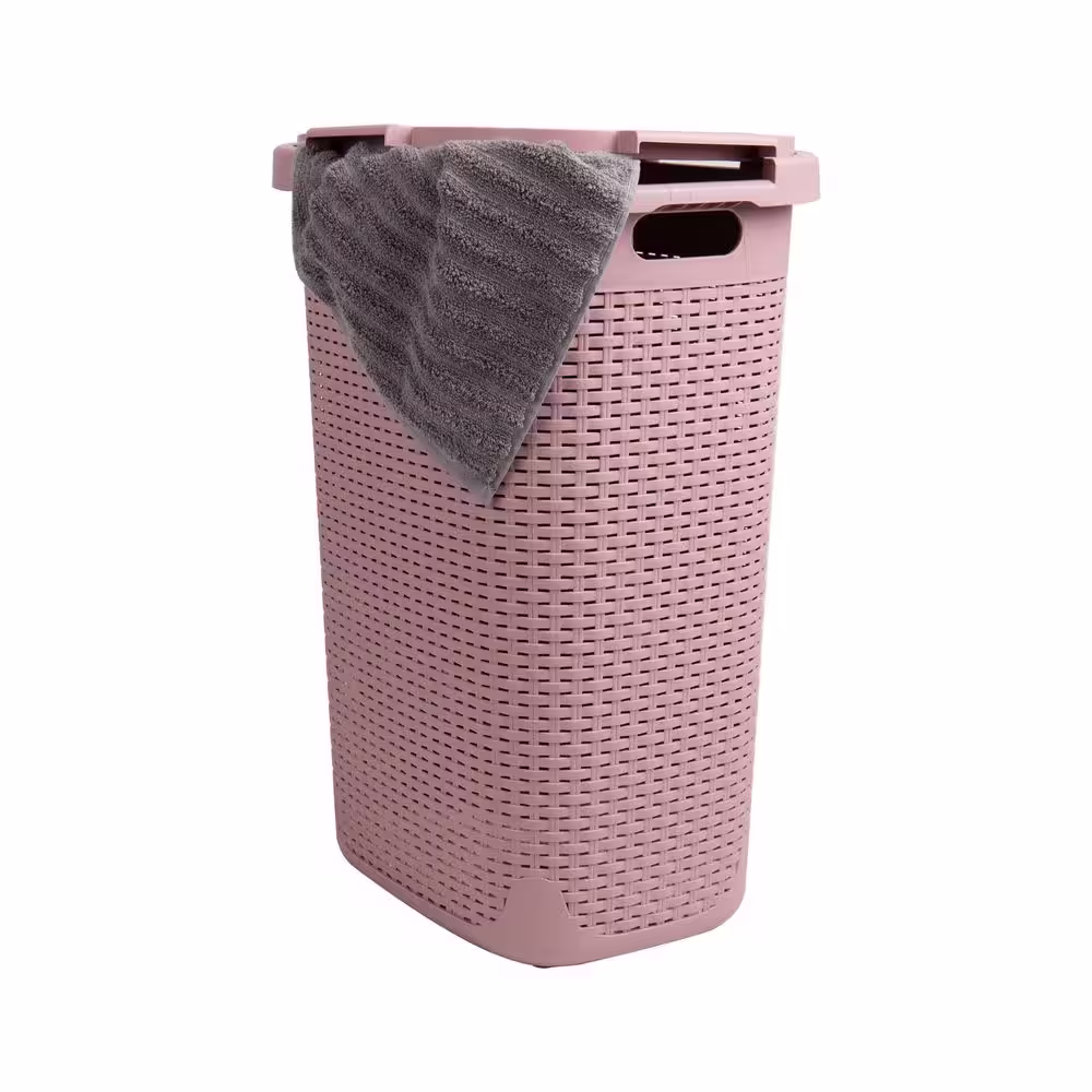 Mind Reader Basket Collection, Plastic Slim Laundry Hamper, 60 Liter (15kg/33lbs) Capacity, Attached Hinged Lid, Set of 2, Pink
