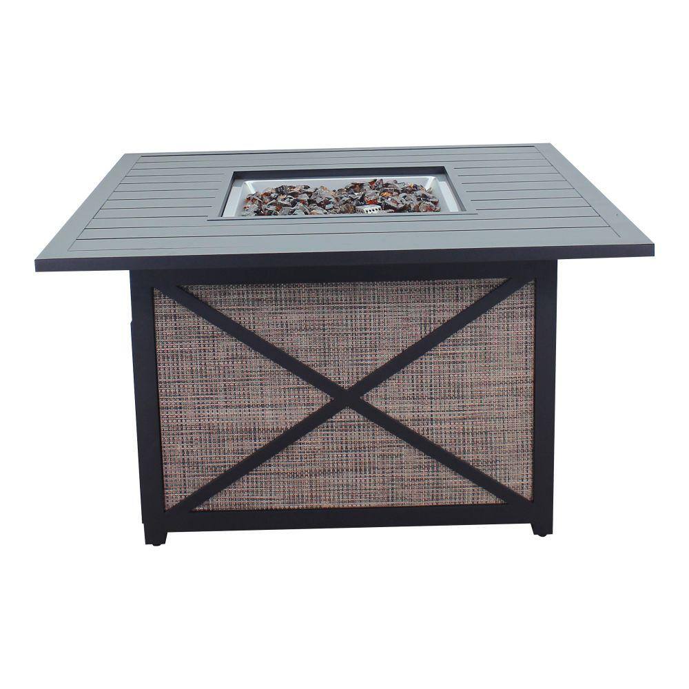 Courtyard Casual Santa Fe Metal Square Fire Pit in Java with 18 lbs. of Amber Fire Glass and Sling Base
