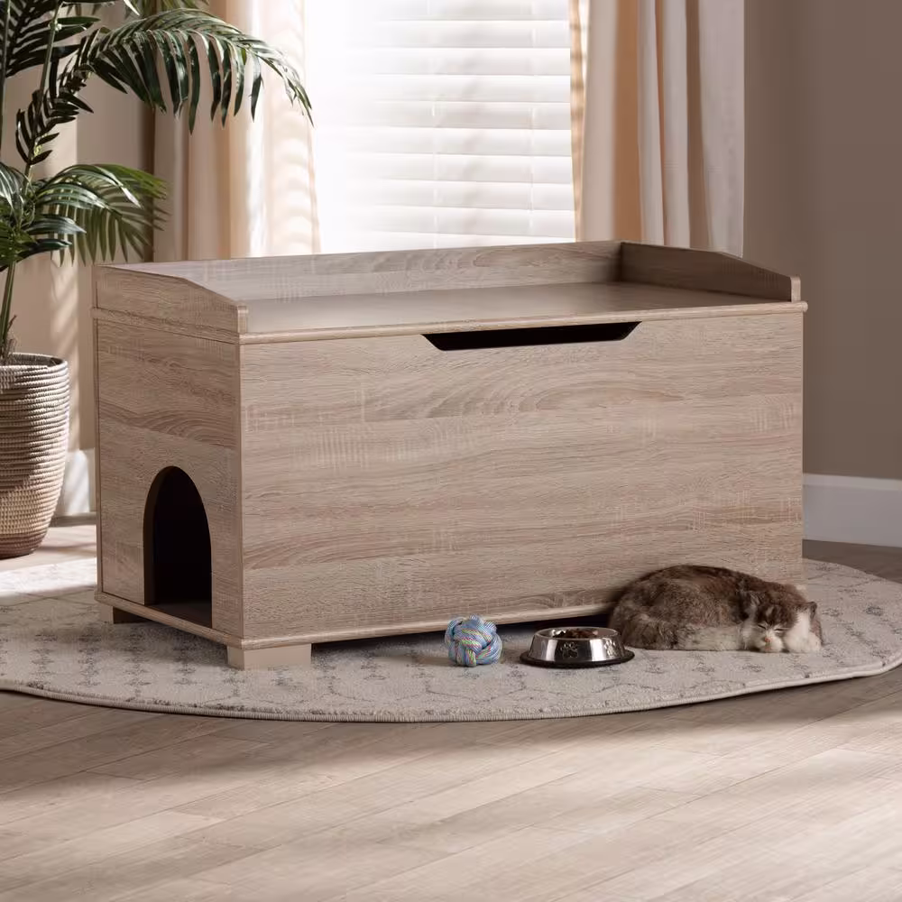 Baxton Studio Mariam Oak Litter Box Cover Cat House